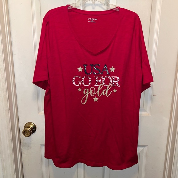 CATHERINES Women’s Short Sleeve USA Go For Gold Top. Sz 1X (18/20W) - Picture 1 of 4
